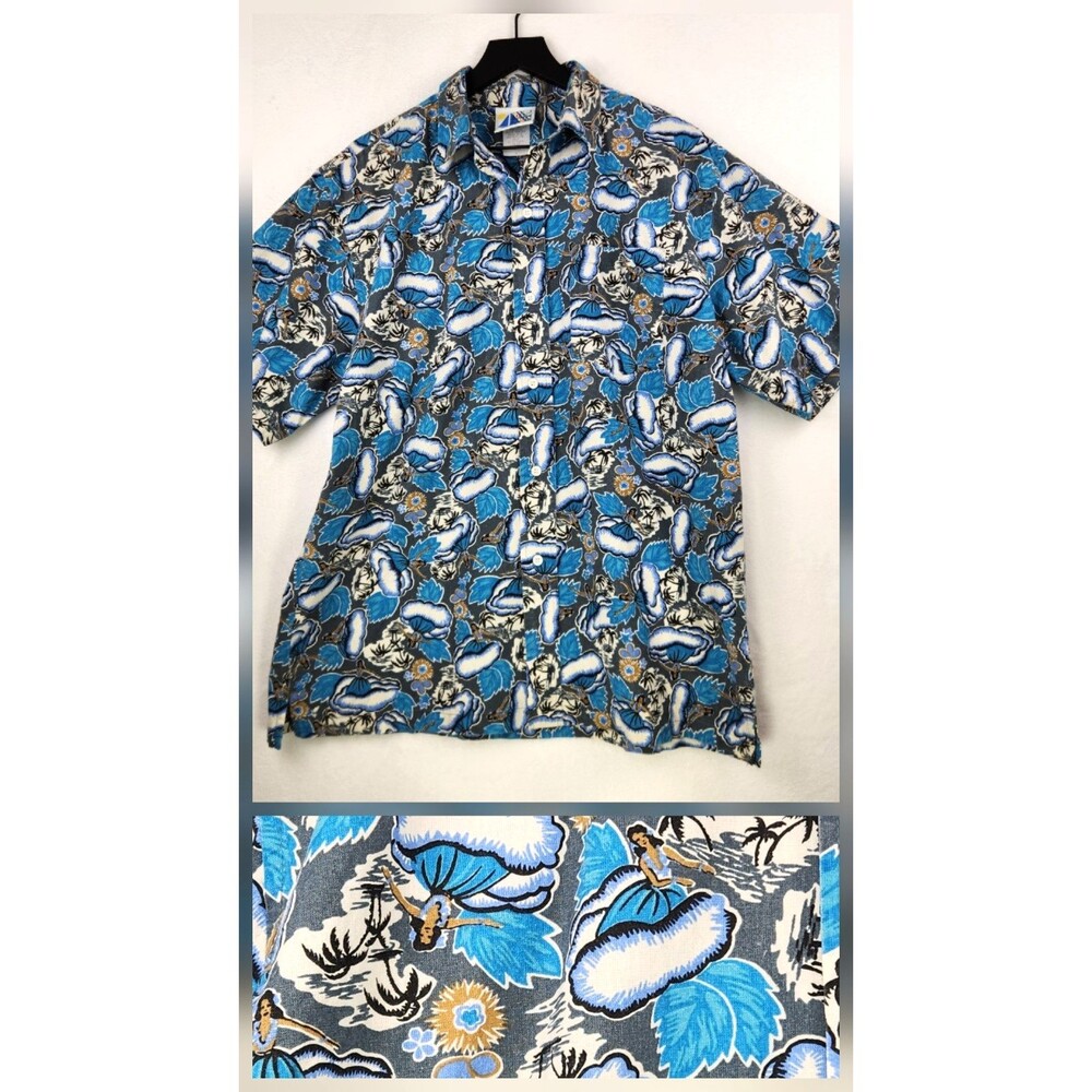 VTG Mens Store Sears Hawaiian Hula Dancer Shirt Large 100% Cotton Aloha Luau USA